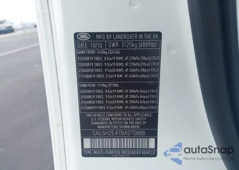 2011 Land Rover Range Rover Sport Supercharged z USA, uszkodzony, nr VIN SALSH2E47BA270888